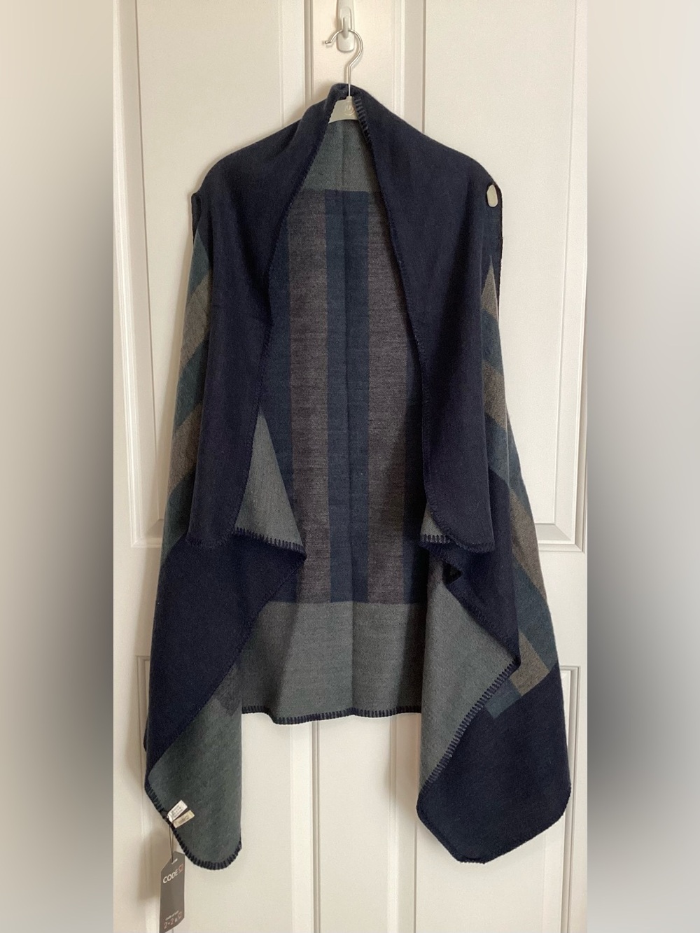 Women's Navy and Gray Open Front Knit Wrap Sweater